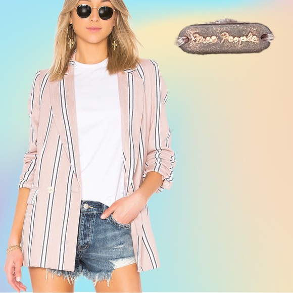 Free People Uptown Girl Striped Cotton Blazer In Rose Size Medium - Picture 1 of 14